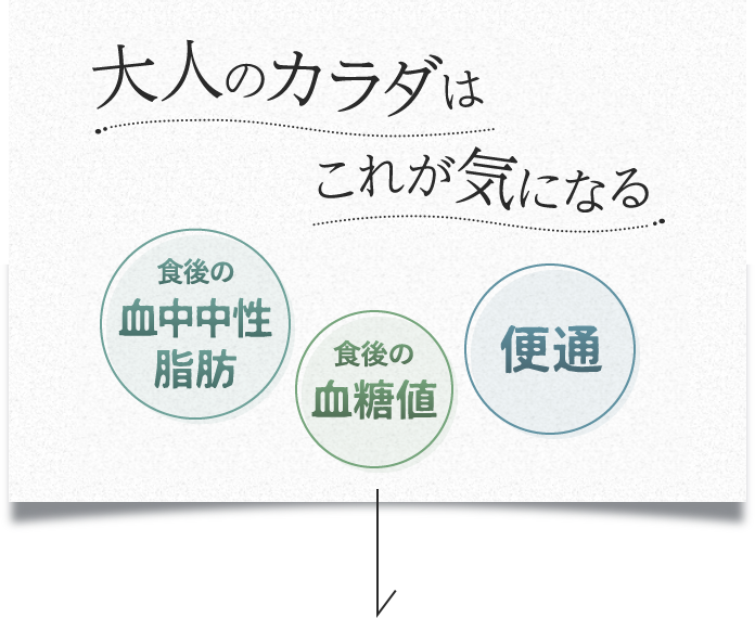 大人のカラダはこれが気になる 食後の血中中性脂肪 食後の血糖値 便通