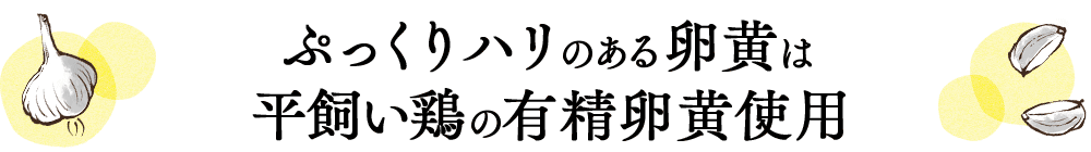 ぷっくりハリのある卵黄は平飼い鶏の有精卵黄使用