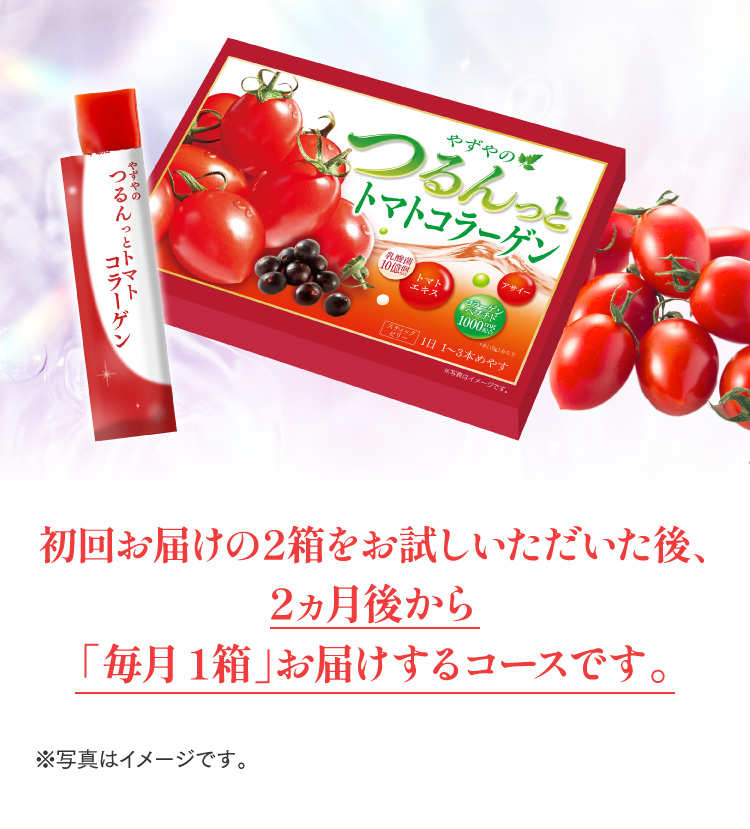 初回お届けの2箱をお試しいただいた後、2ヵ月後から「毎月1箱」お届けするコースです。※写真はイメージです。