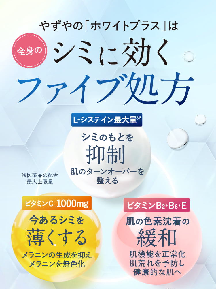 やずやの「ホワイトプラス」は全身のシミに効くファイブ処方
