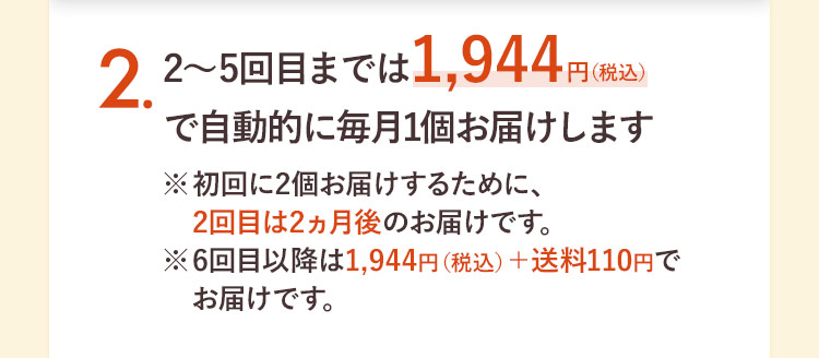 2. 2～5回目までは1,944円(税込)で自動的に毎月お届けします。