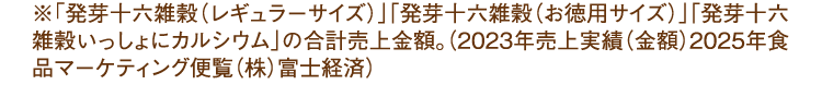 ※「発芽十六雑穀（レギュラーサイズ）」「発芽十六雑穀（お徳用サイズ）」「発芽十六雑穀いっしょにカルシウム」の合計売上金額。