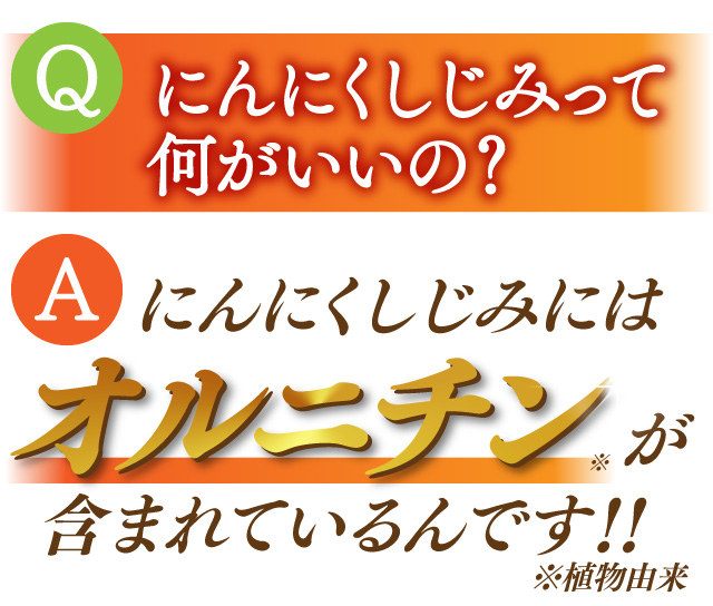 Qにんにくしじみって何がいいの？Aにんにくしじみにはオルニチンが含まれているんです！！※植物由来