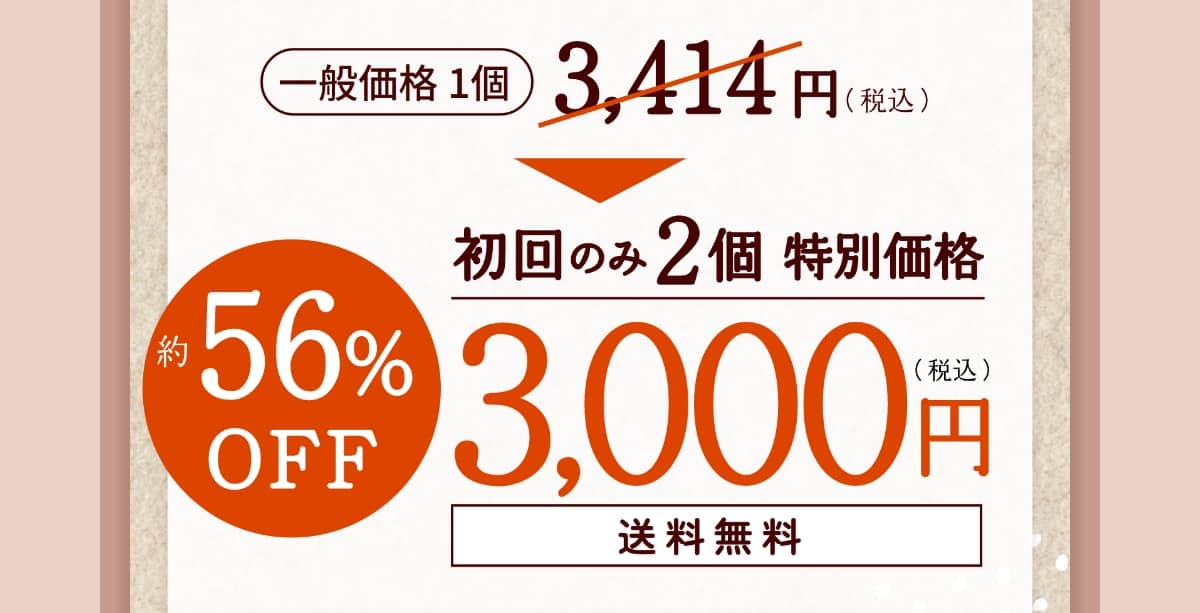 一般価格1個3,414円（税込）→約56%OFF　初回のみ2個 特別価格3,000円（税込）送料無料