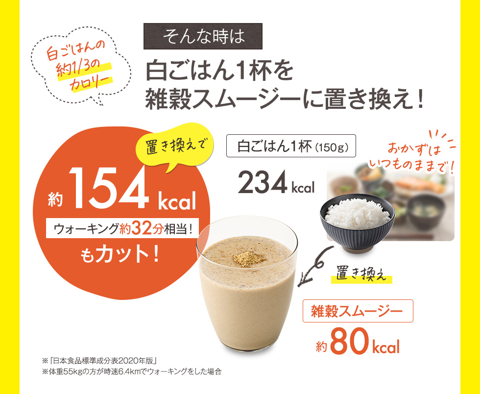 そんな時は白ごはん一杯を雑穀スムージーに置き換え！