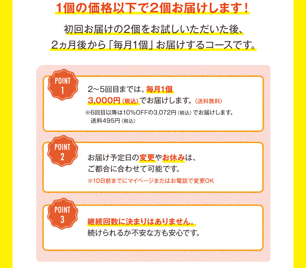 １個の価格以下で２個お届けします！