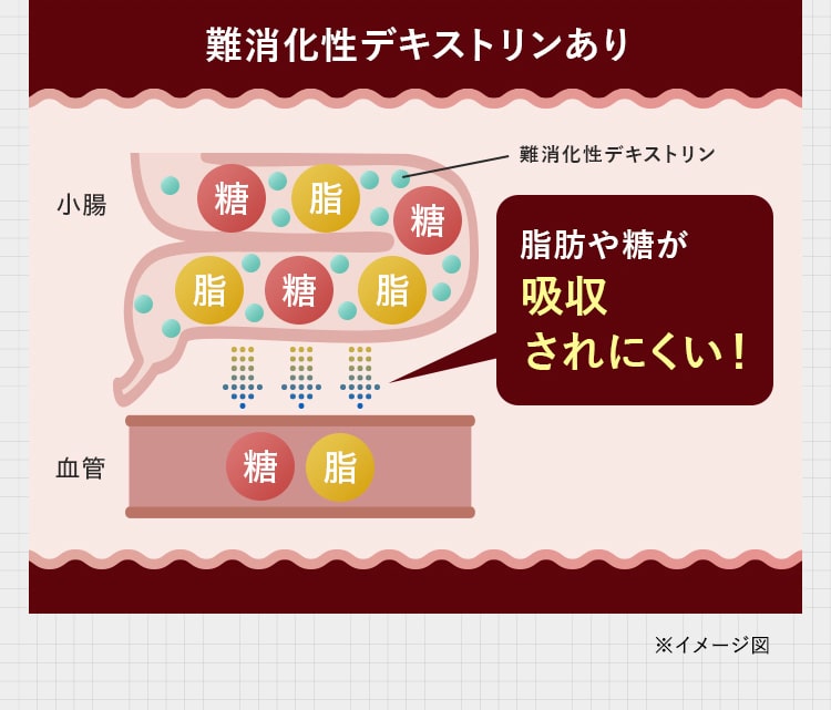 難消化性デキストリンあり脂肪や糖が吸収されにくい！
