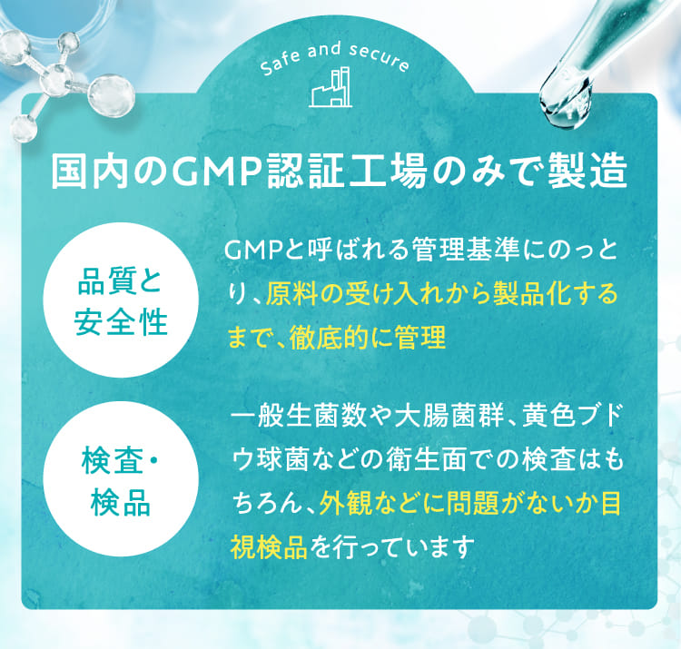 国内のGMP認証工場のみで製造