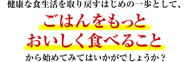 健康な食生活を取り戻すはじめの一歩として、ごはんをもっとおいしく食べることから始めてみてはいかがでしょうか？