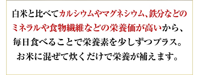 お米に混ぜて炊くだけで栄養が補えます。