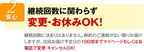 継続回数に関わらず変更・お休みOK