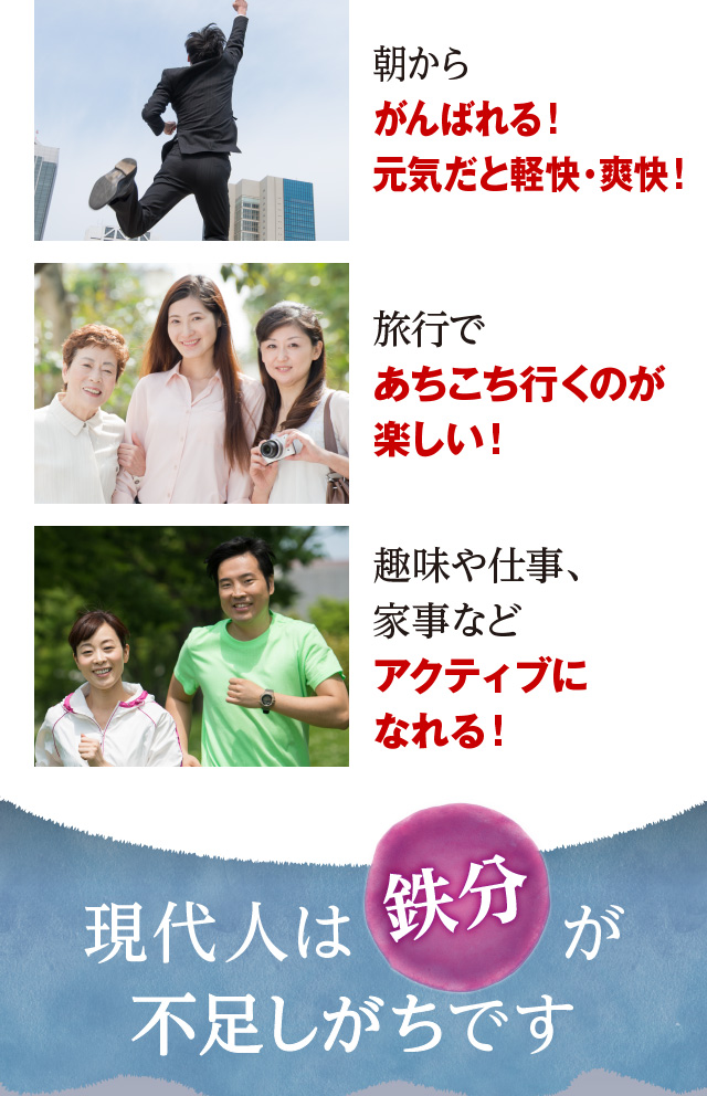 ツラい朝もがんばれる！元気だと体が軽い！旅行であちこち行くのが楽しい！趣味や仕事、家事などアクティブになれる！