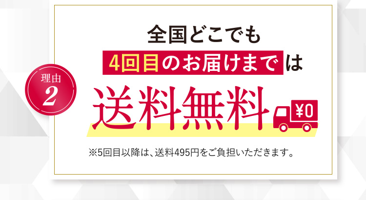 理由2 全国どこでも4回目のお届けまでは送料無料（※5回目以降は、送料495円をご負担いただきます。）