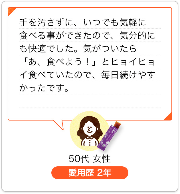 付き合いが多くて「にんにく卵黄」を飲み続けて約８ヵ月、今は付き合いの２時間前に「にんにく卵黄」を飲むようにしていると、仕事も快調！この商品は、私の長い友として、付き合っていきたいと思っております。