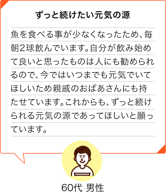 愛用者の声 ずっと続けたい元気の源 60代男性