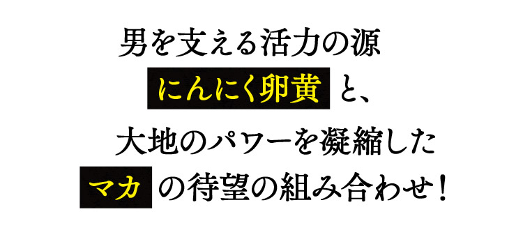 男を支える活力の源 にんにく卵黄 と、大地のパワーを凝縮した マカ の待望の組み合わせ！