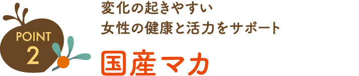 ポイント2 変化の起きやすい女性の健康と活力をサポート 国産マカ